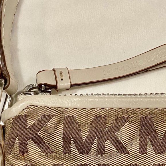 MK Michael Kors Jet Set Signature Logo Jacquard & Leather Demi Shoulder Bag Y2K - Picture 15 of 16